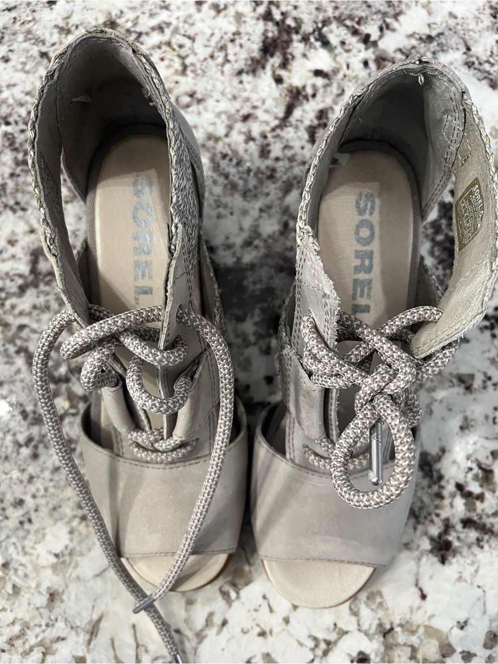 Sorel Women's Taupe Lace-Up Open-Toe Wedge Sandals